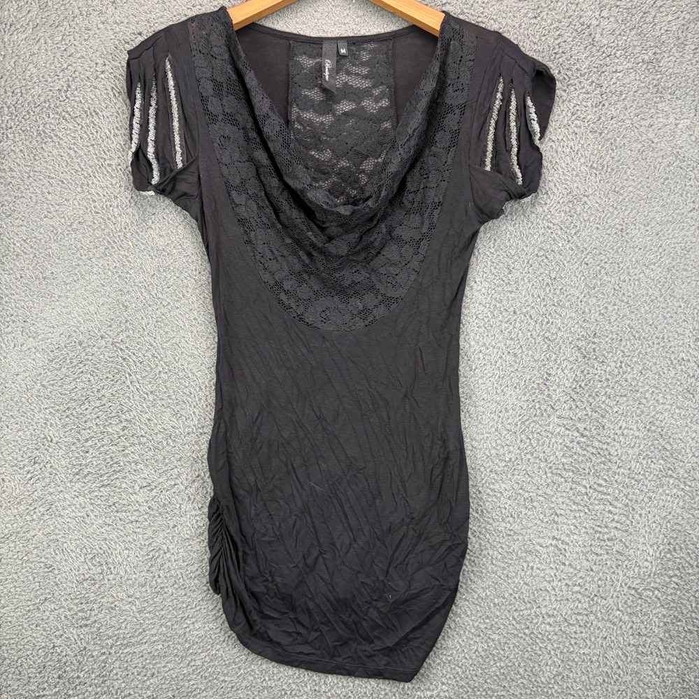 BKE Boutique Black Lace Cowl Neck Short Sleeve Top Emo Grunge Y2k Womens Medium